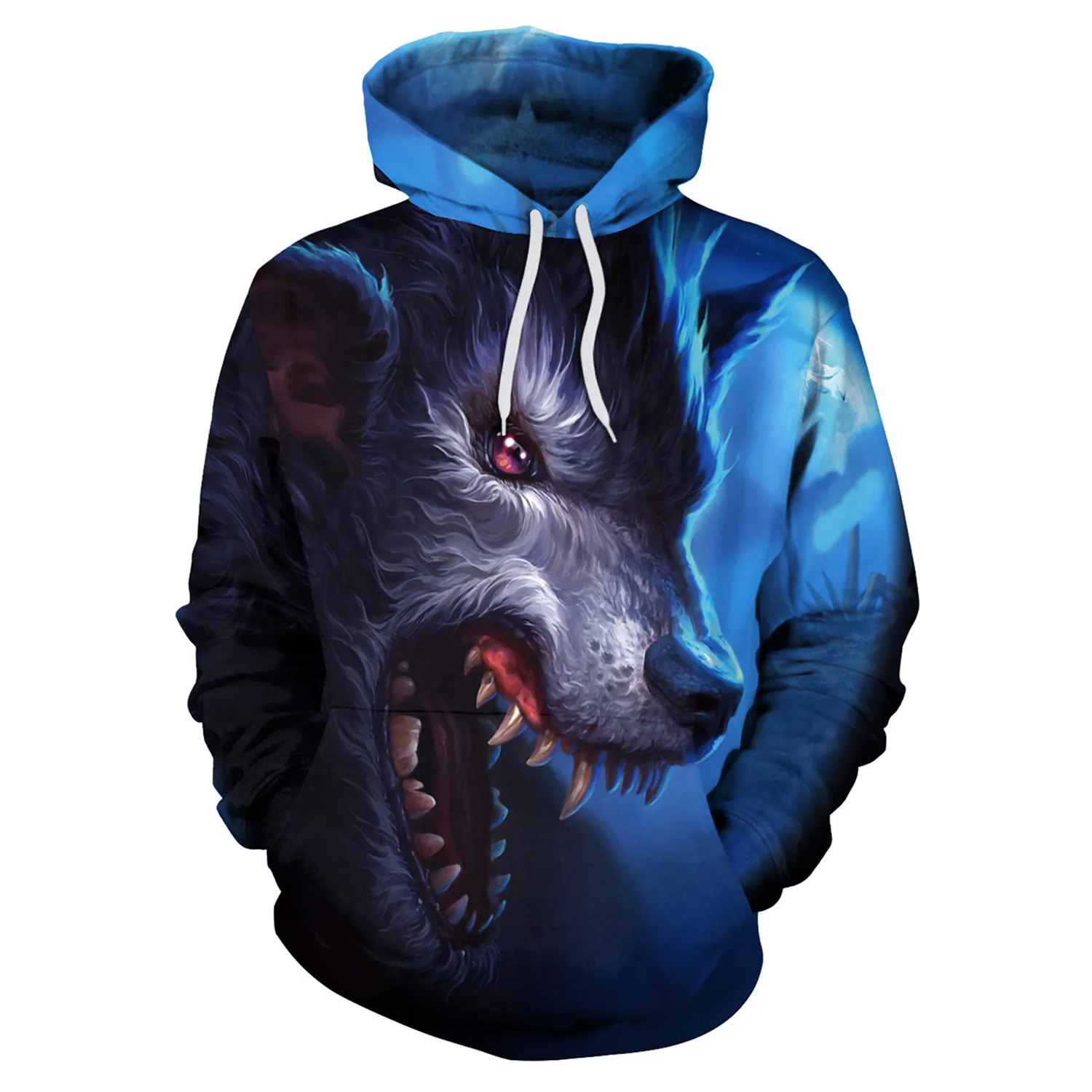 Men Hoodies Wolf Head 3D Print Blue Hoodies Men Hoodie Loose Long Sleeve Hooded Sweatshirt Streetwear Sudaderas Para Hombre