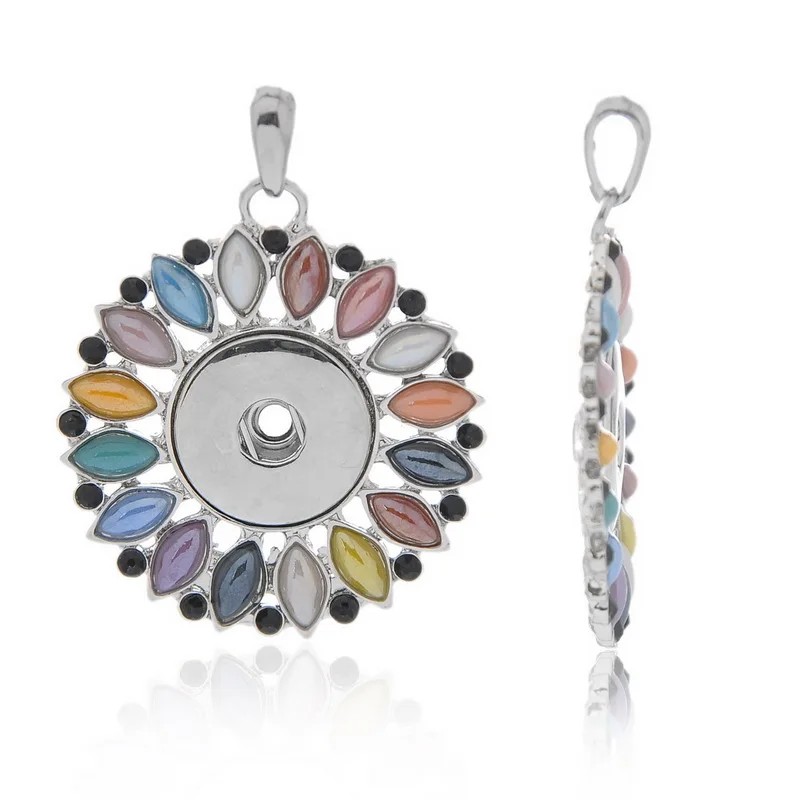

Snap Charms Pendant Mixed Rhinestones Round Sunflower Fit 18mm Snap Press Buttons DIY Women Men Jewelry Findings 54x41mm 1Pc