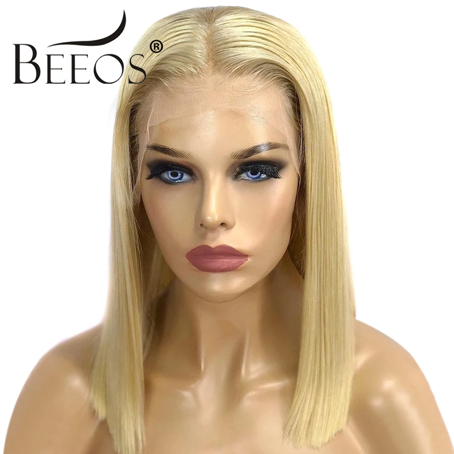 Beeos блондинка 613 короткий парик-Боб Цветной перуанский прямой 13*6 Синтетические волосы на кружеве человеческих волос парики предварительно
