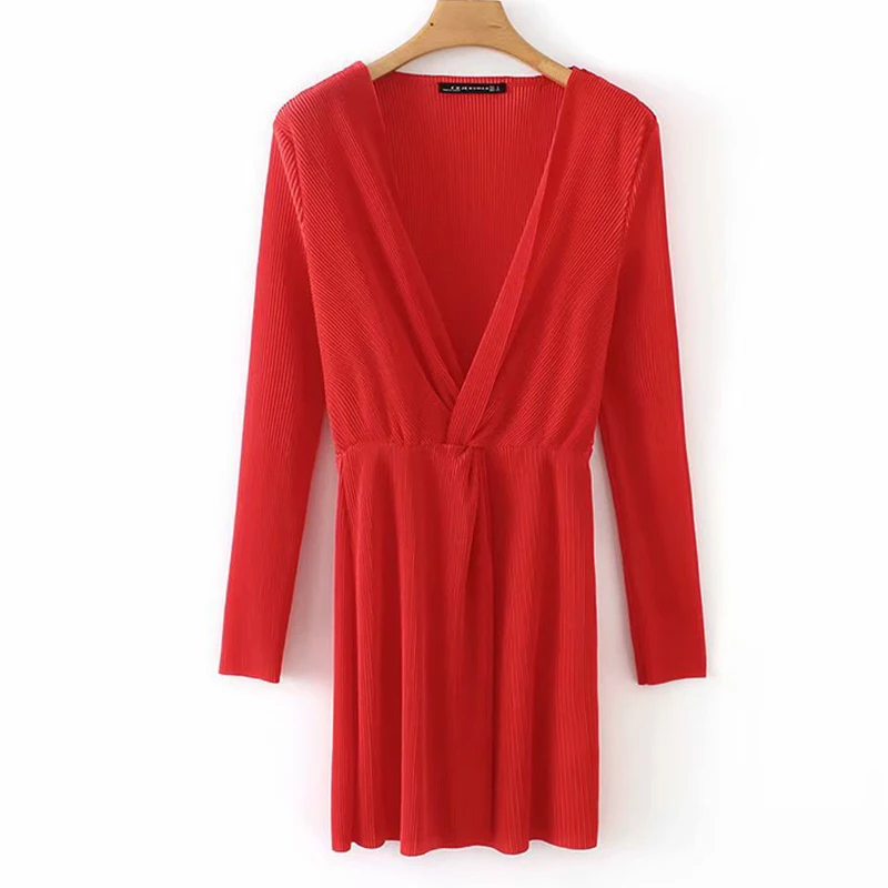 Women's Clothing Dress 2019 Stretch Fabric Wild Long Sleeve V-Neck Dress Ms Summer Street Sexy Slim Fit Temperament Clothing
