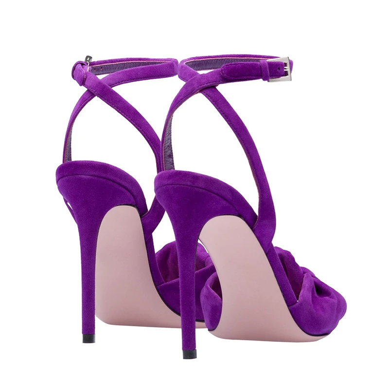 Красные босоножки из искусственной замши с узлом; женские фиолетовые босоножки на высоком каблуке с бантом; черные вечерние туфли на каблуке под платье; женская летняя обувь; коллекция года