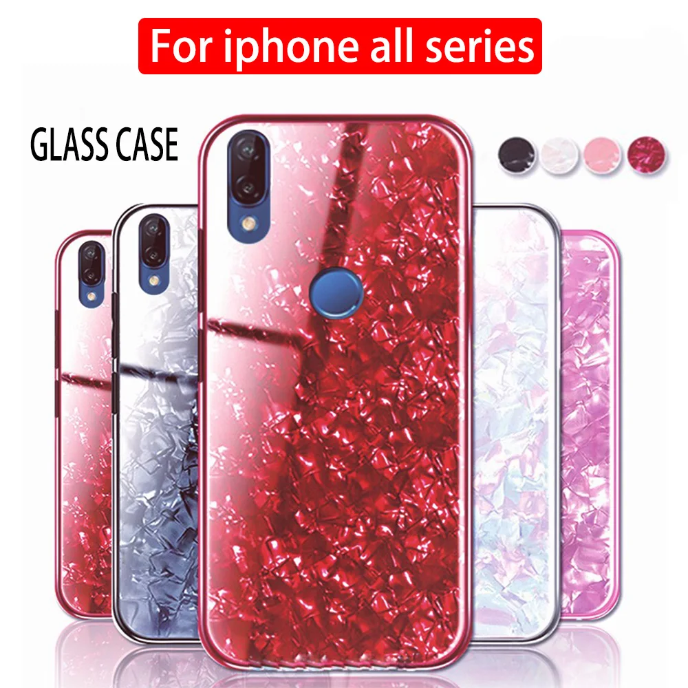 

Bling Shell Case on For Apple Iphone xs max iphoe xr x s r 7 8 6 plus Tempered Glass Phone Cases ipone rx sx xsmax xmax 10 cover