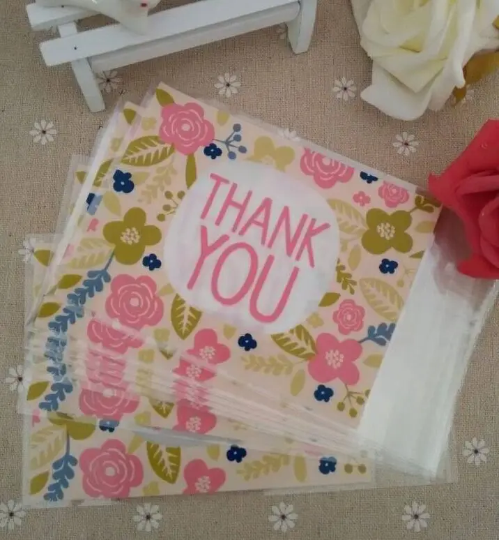 E1 Size 10x13+3cm Flora Thank You Cellophane Cookie Bag,Bakery Gift