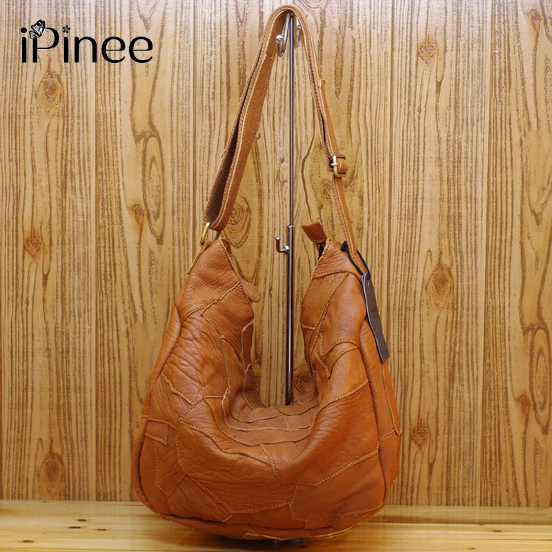 

iPinee Irregular Patchwork Design Women Handbags Soft Genuine Leather Bags National Wind Sheepskin Bag For Ladies