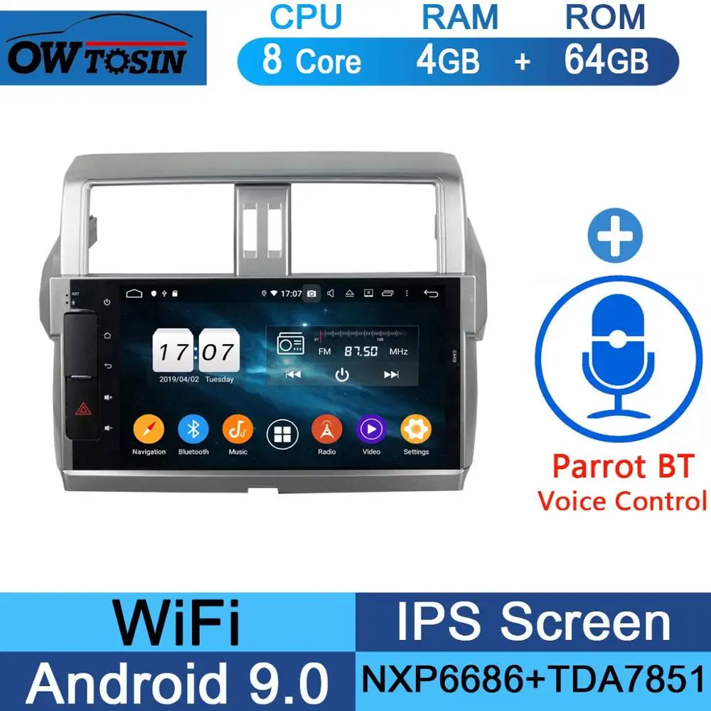 10," ips Android 9,0 8 Core 4G+ 64G Автомобильный мультимедийный dvd-плеер для Toyota Prado LC150 150 Land Cruiser 2013- DSP CarPlay радио - Цвет: 64G Parrot BT