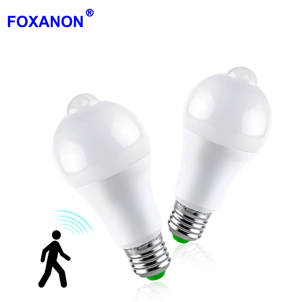 Светодиодная лампа Foxanon 12 Вт с пассивным ИК датчиком движения E27 220 В переменного