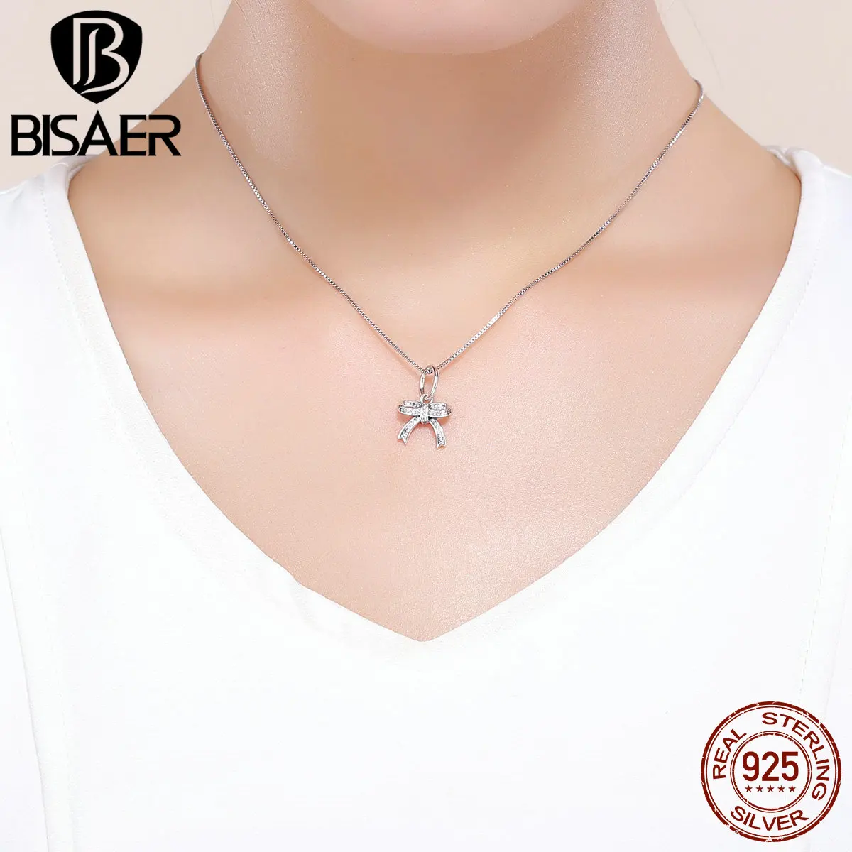 Серебряные Подвески с бантиком BISAER сверкающие из чистого кубического циркония