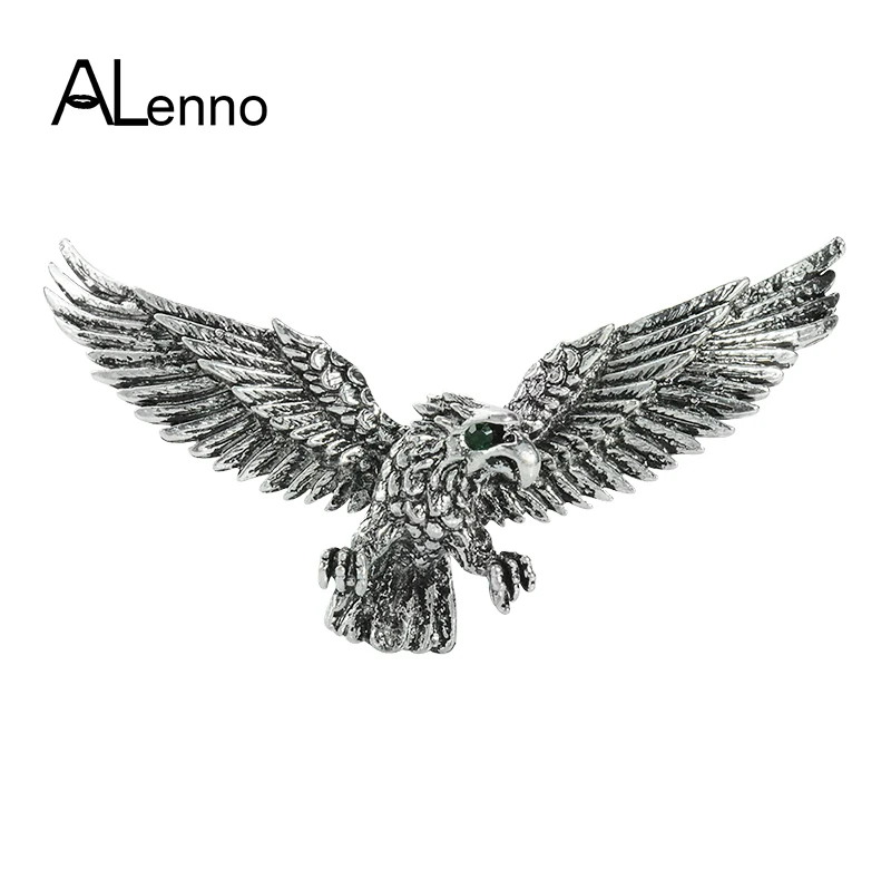 

Vintage Large Wings Green Crystal Eyes Eagle Lapel Pins And Brooches For Women Men Suit Brid Jewelry Accessories Jewelry Gifts