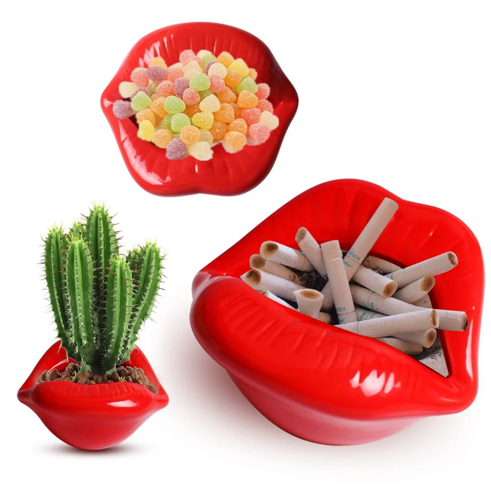 Ceramic Cigarette Ashtray Novelty Lip Mouth Cigarette Ashtray Holder For Smoker Fashion Home & Office Decorations Red (6)
