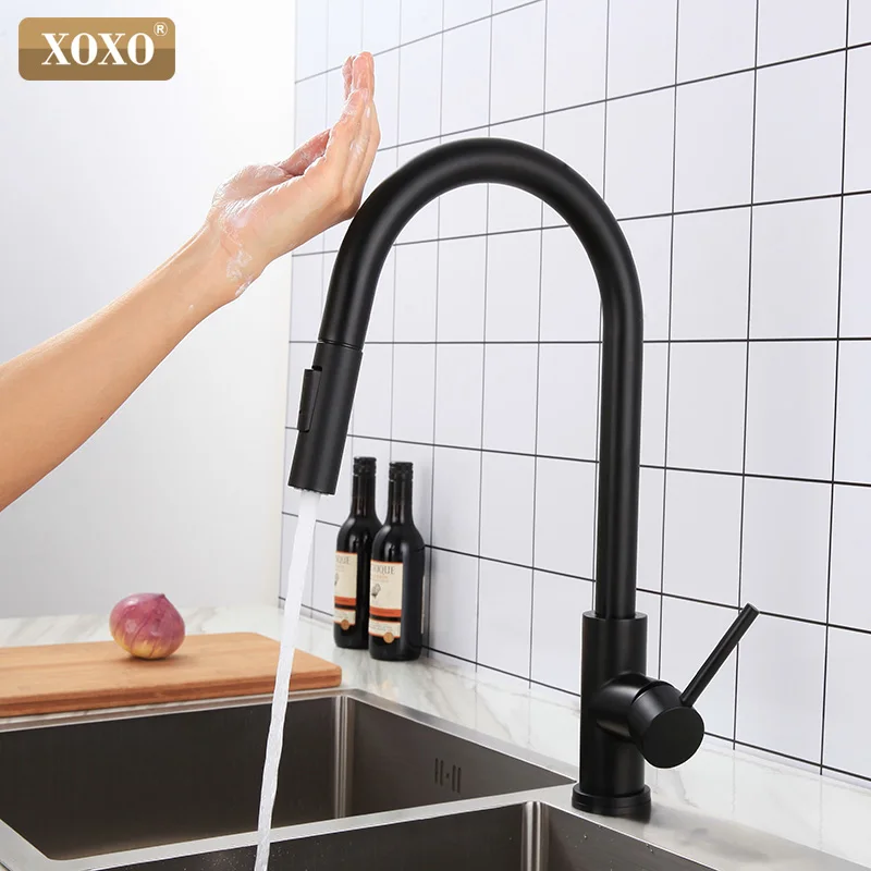  XOXO Touch Kitchen faucet Pull Out Cold and Hot mixer tap Black Gold water Single Holder faucet kit - 33047982689
