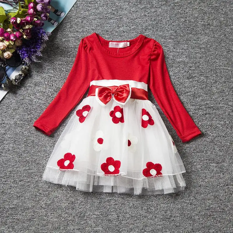 Spring Autumn Cotton Baby Girl Dresses Long Sleeve Solid Princess Dress Newborn Baby Birthday