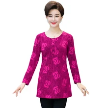 Футболка с длинными рукавами и принтом, весна-осень, большие размеры, одежда для мамы, круглый вырез, Женский Топ с цветочным принтом, пуловер, футболка