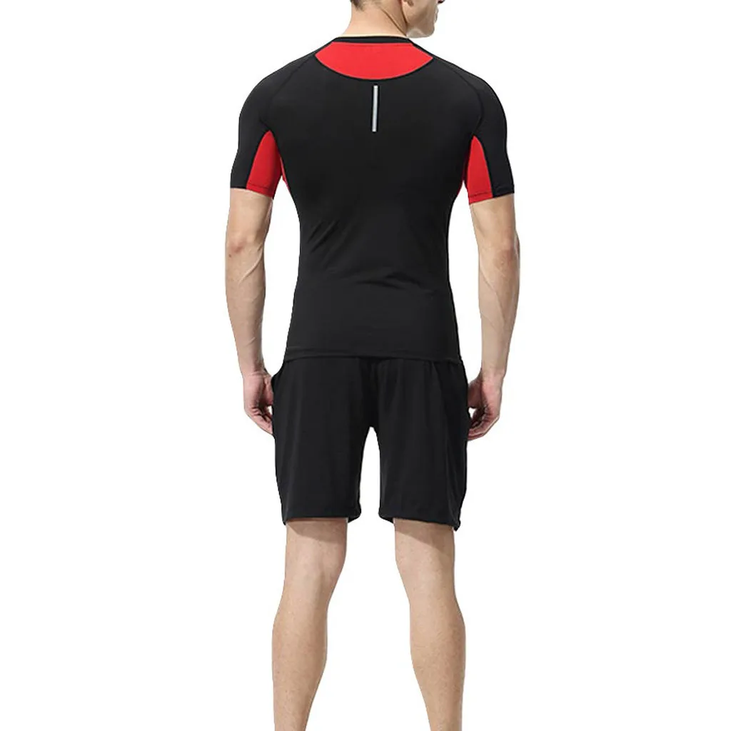 KLV мужские комплекты, модные мужские эластичные футболки для фитнеса, быстросохнущие топы, короткие штаны, спортивный облегающий костюм, качественный, горячая Распродажа, ткань 9520