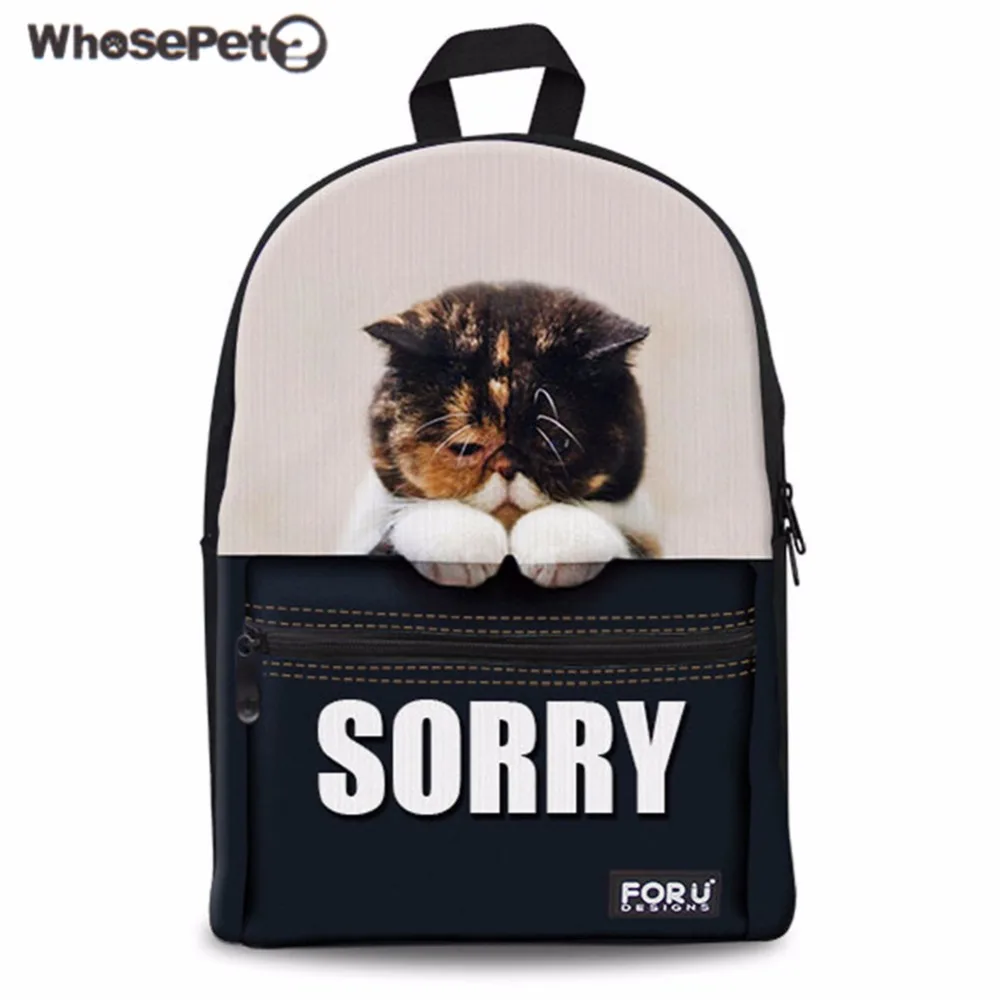 

WHOSEPET Backpack Women Kawaii Cute Sorry Kitty Cat Printing School Bag for Girls Canvas Rucksack Female Bagpack Student Bookbag