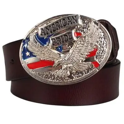 Cinturón de cuero genuino para hombre, hebilla de metal, cinturones de bandera americana, retro fly eagle, estilo occidental, cinturón de baile callejero hip hop|genuine leather belt|men's belteagle belt -