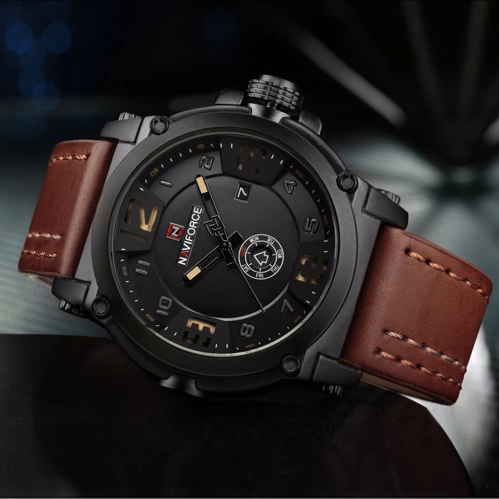 Vente 2017 Nouvelle Marque De Luxe NAVIFORCE Hommes Sport Militaire Montres hommes Quartz Date Horloge Homme Casual En Cuir Montre Relogio Masculino