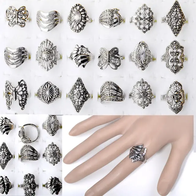 10pcs Wholesale Bulk Jewelry Lots Mixed Style Tibet Silver Vintage Rings Free 10pcs Wholesale Bulk Jewelry Lots Mixed Style Tibet Silver Vintage Rings Free