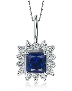 

GVBORI 0.38CT Natural Sapphire Blue Gemstone 18k White Gold Sample Pendant Princess Cut Fine Jewelry Women elegent noble daily