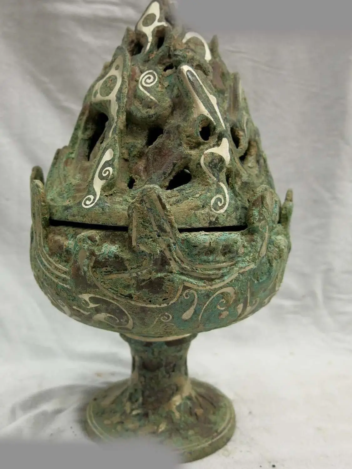 Free shipping 11" China old bronze silver censer carved fine flame