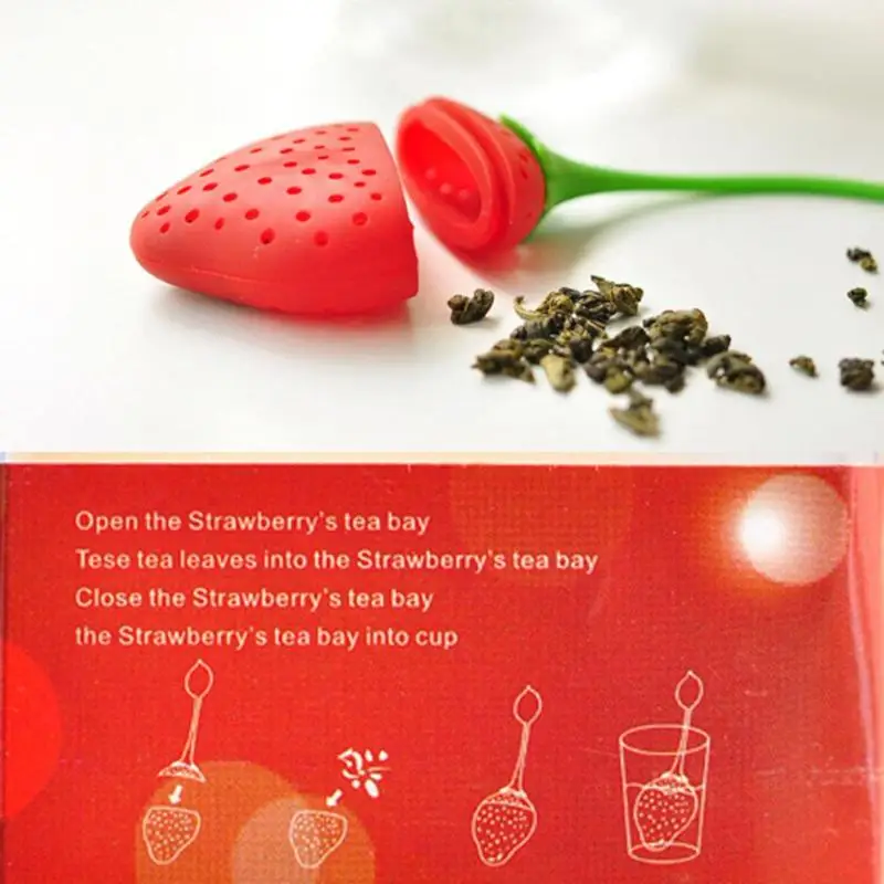 1Pc Red Strawberry Shape Tea Infuser Reuseable Food Safe Silicone Tea Leaf Bag Holder Tea Coffee Herbal Punch Filter Diffuser