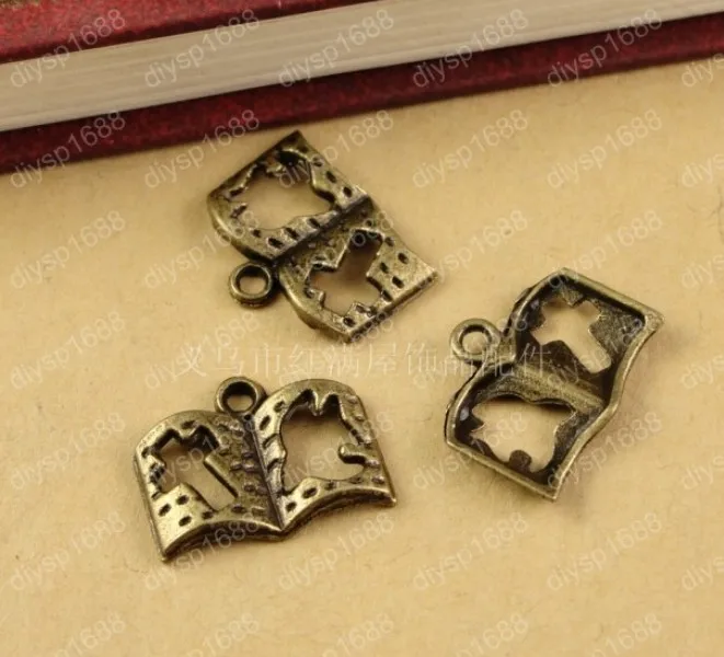 

200 pcs/lot Zinc alloy bead Antique Bronze Plated Charms Pendants Fit Jewelry 18*14MM Hollowed out books Shape JJA3437