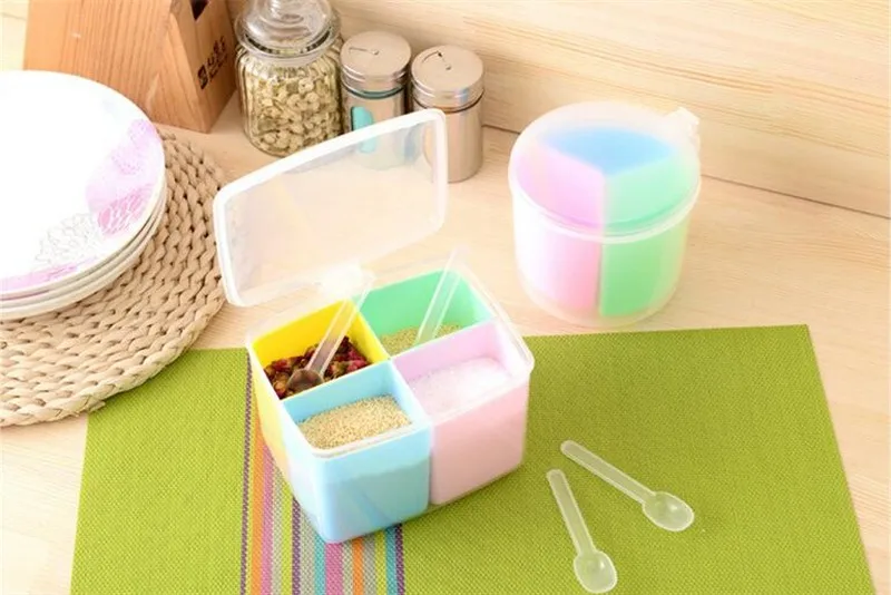 Бытовая кухонная приправа коробка Кухня инструменты соль красочные крышкой для специй с бутылочкой для хранения коробка с маленький держатель для ложек