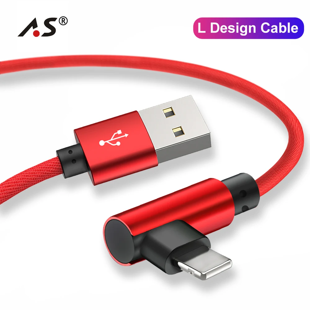 

A.S 90 Degree USB Data Fast Charger Cable for iPhone X XR XS MAX 5 5S SE 6 S 6S 7 8 Plus iPad Phone Long Cord Charge 1M 2M 3M