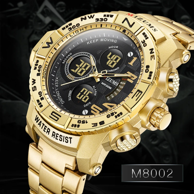 

MIZUMS Men Watch Chronograph Sport Mens Watches Top Brand Luxury Waterproof LED Digital Quartz Gold Watch Men Relogio Masculino