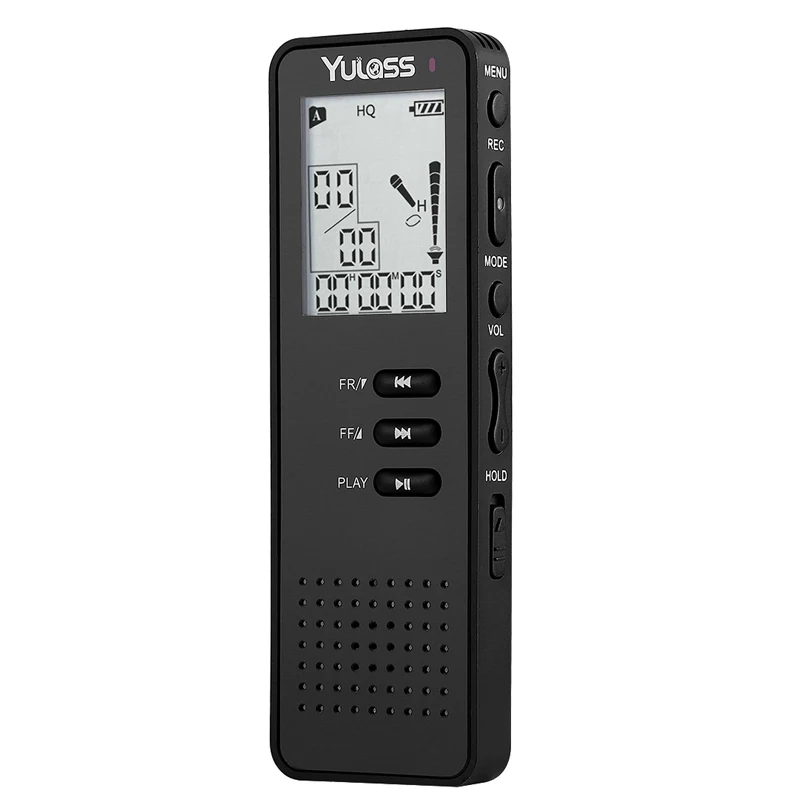 Digital Voice Recorder by Yulass 8GB Dictaphone Professional Portable Sound Audio Recorder with Mp3 Player/TF Card to 64GB Black