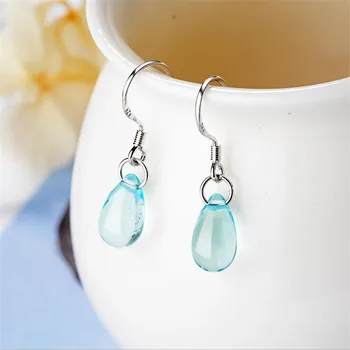 

New Arrival Female Fashion Literary 925 Sterling Silver Jewelry Dream Blue Crystal Drop Shaped Dangle Earrings SE503