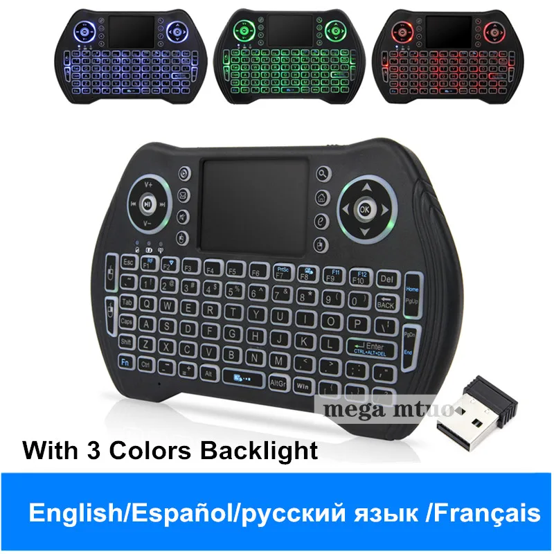 

Backlight English Russian French Spanish 2.4GHz Mini USB Wireless Keyboard Touchpad Air Mouse Fly Air Mouse for Android Windows