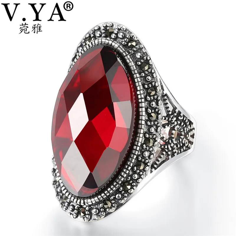 

V.YA 925 Sterling Silver Red Garnet Stone Ring Luxury Jewelry Fashion Finger Rings Women Wedding Party Gift High Quality
