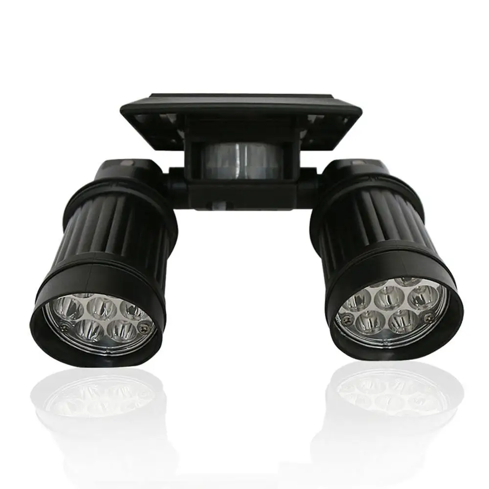 

Auto Solar Powered Lights PIR Motion Sensor Dual Head Spotlight Adjustable Waterproof 14 LED Wall Light for Deck Yard Garden