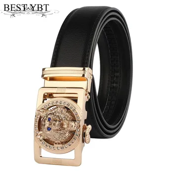 

Best YBT Fashion Wolf belt men Casual High Quality Glossy leather belts Automatic buckle brand Waist Strap