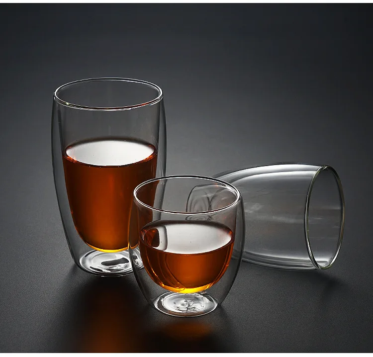 Двухслойная стеклянная чашка Термостойкое изолированное стекло для кофе, чая, воды, питьевой двойной стеной стеклянная посуда прозрачная чашка