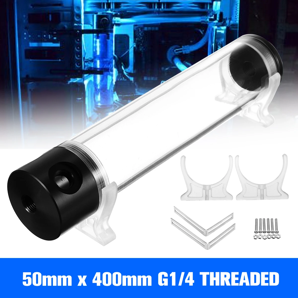 

50x400mm Acrylic Water Cooling Tank Cylinder Reservoir Helix Suspension PC Water Liquid Cooling Tank G1/4 T Computer Cooler Kits