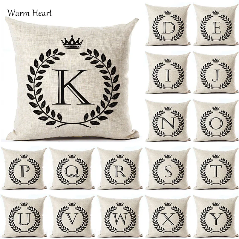 

A To Z English Letter Printed Pillow Case Cotton Linen Cushion 45*45 CM Decorative Home Hotel Office Bedroom Throw Pillow Cover