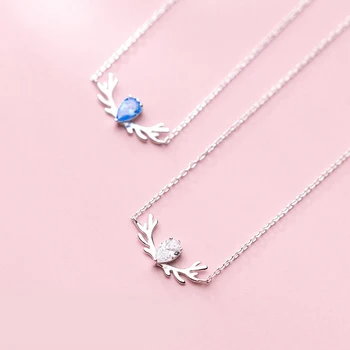 

MloveAcc Genuine 100% 925 Sterling Silver Deer Elk Antlers Charm Necklace Big Clear CZ Pendant Necklaces for Women