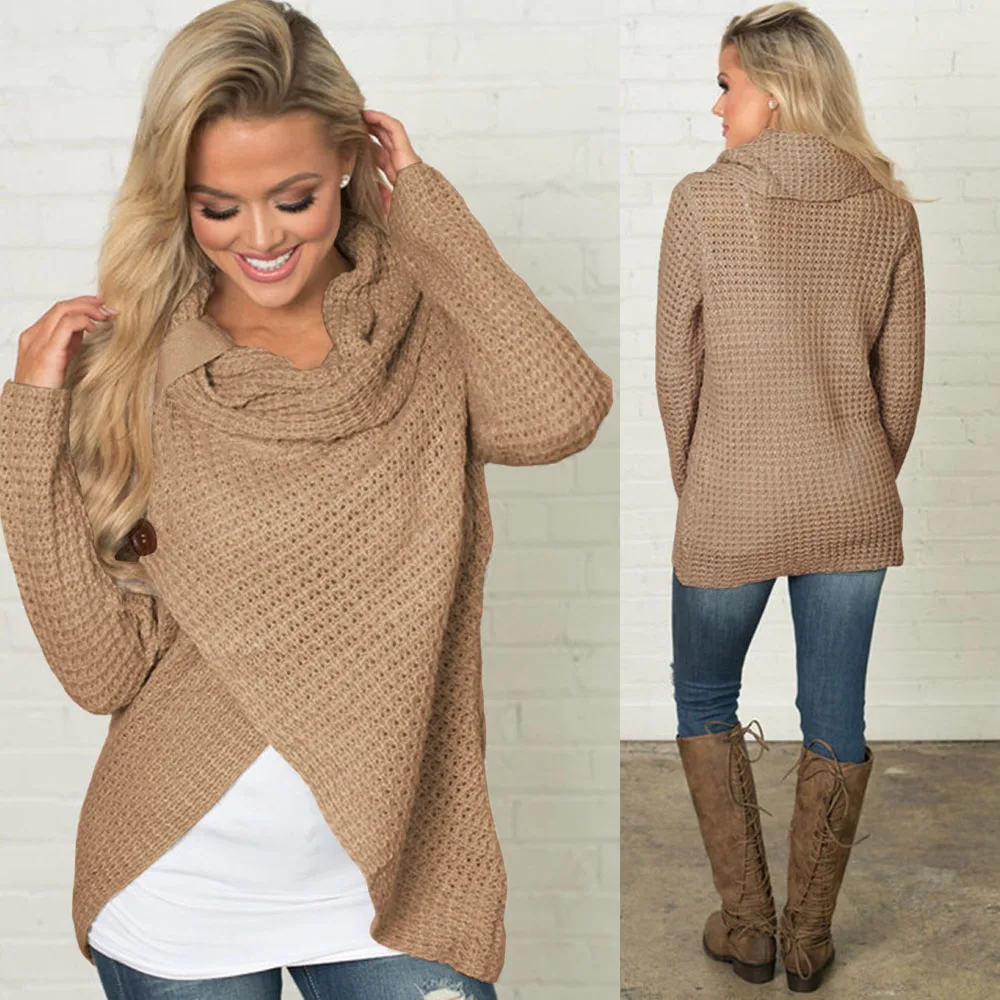 Women Knitted Sweaters Asymmetrical Loose Turtleneck Knitwear Pullover Tops WDC1410 | Женская одежда