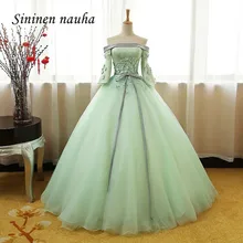 Menta Quinceanera Vestidos com Vestido de Festa de Formatura de Manga Longa Fora Do Ombro vestido de Baile Vestidos De 15 Años Doce 16 vestidos de 306