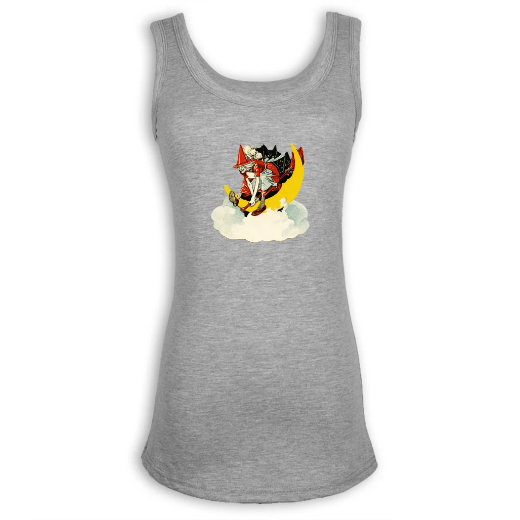 Retro Vintage Halloween Flying Witch Design Fitness Women's Tank Cotton Sleeveless Tops Vacation Tank Top For Lady Girl Femme