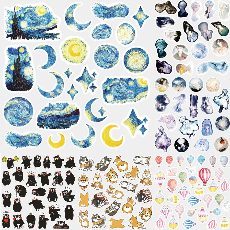 

Cute Flamingo Unicorn Stickers Van Gogh Label Stickers Kawaii Paper Adhesive Stickers For DIY Scrapbooking Diary Home Decorative