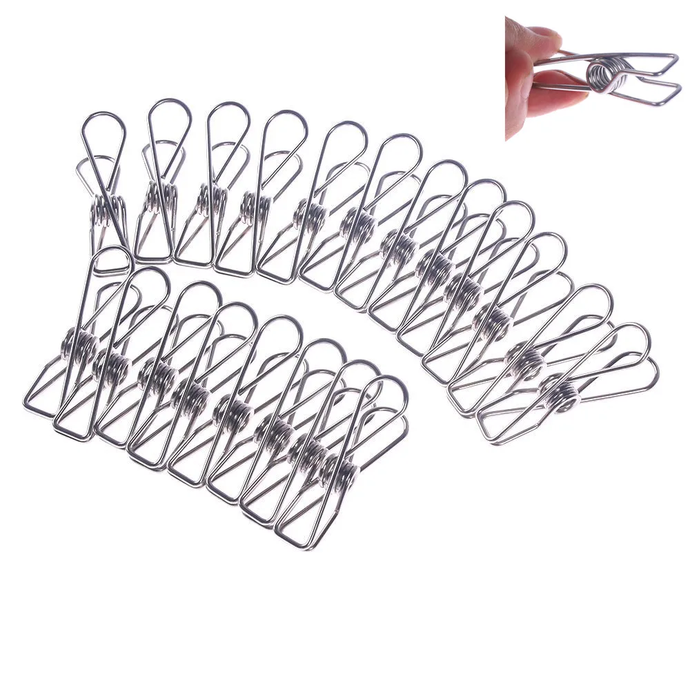 

20pcs Stainless Steel Spring Clothes Socks Hanging Pegs Clips Clamps Laundry