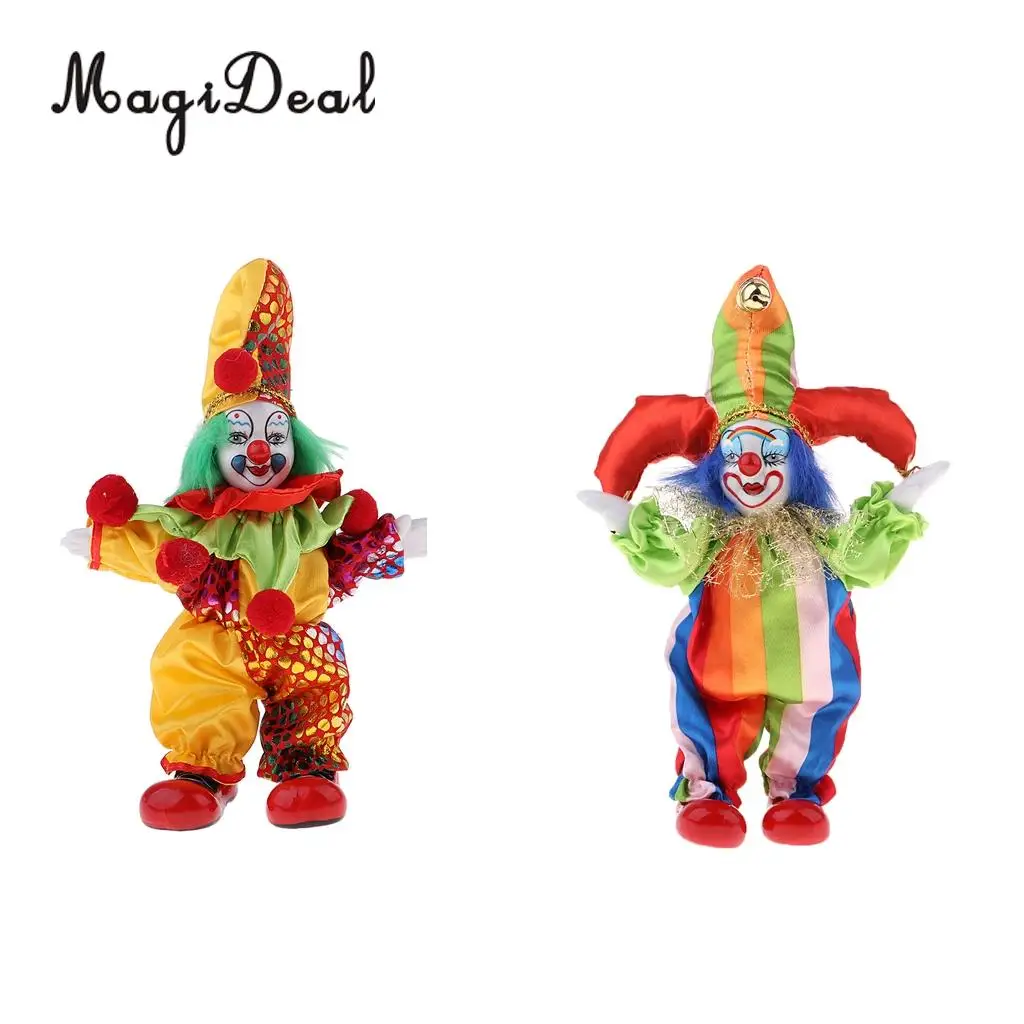 2pcs 6inch Funny Clown Porcelain Doll in Colorful Costume Christmas Gift Decoration