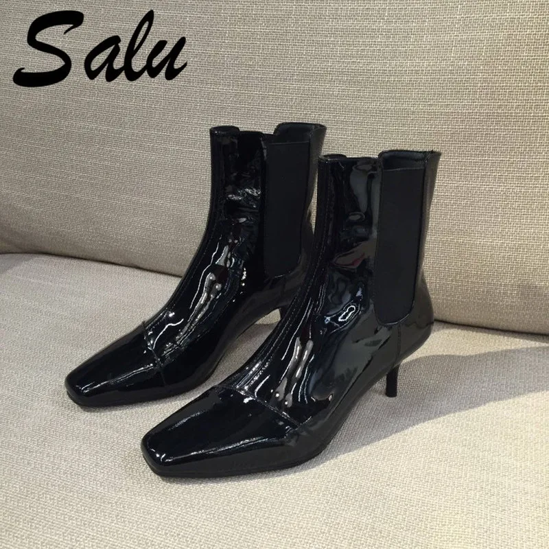 

Salu Boots Women Sexy Genuine Leather Ankle Boots Patchwork Sexy Pointed Toe Party Wedding Shoes Woman Ladies Basic Boots