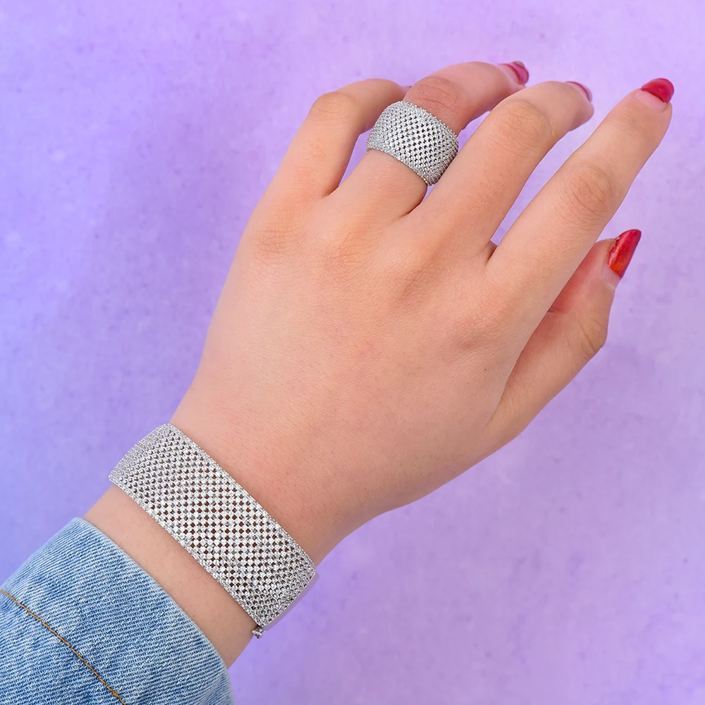 Bangle para o Casamento Godki Ampla Grande Luxo Empilhável Instrução Feminino Completa Zircão Cúbico Cristal cz Dubai Pulseiras 2020 6 Joias e Acessórios