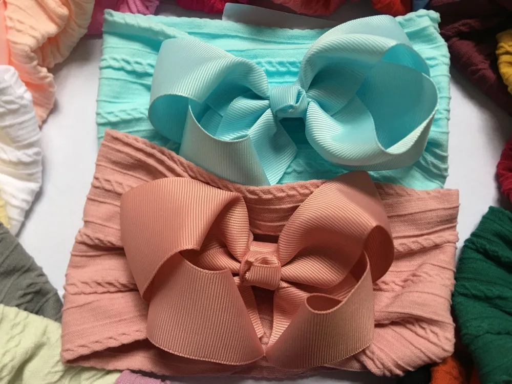 

24pc/lot Kids Soft Bowknot Nylon Headbands,Ribbon Hair Bow Match Cable Knit Nylon Headbands Children Girls Hair Accessories