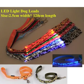 

N13 Pet Dog LED Leashes Camouflage Pet Pull strap lead for Dogs 120cm length 2.5cm width Nigh Safety lead for collar harness