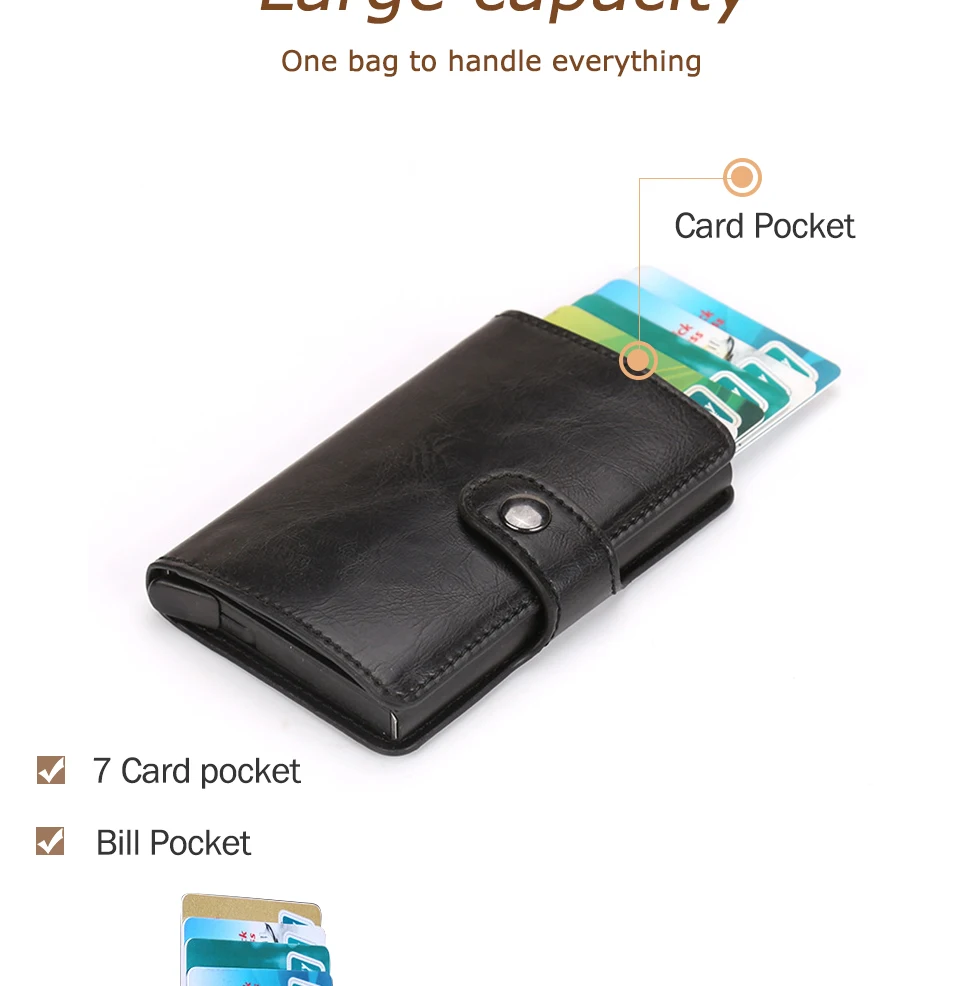 Hasp мужской кредитный держатель для карт RFID Блокировка из искусственной кожи Автоматический Бизнес ID держатель для карт Алюминиевый металлический мужской кошелек для карт