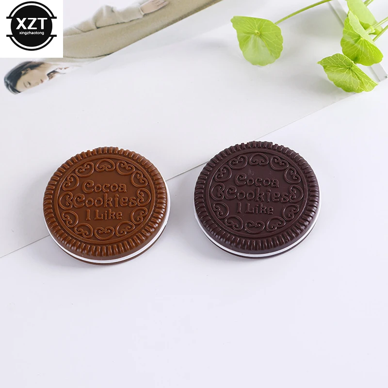 Portable Cute kawaii Girl Mirror Fashionable Chocolate Cookie Design Cosmetic Compact Hand Mirror Makeup Pocket with Comb